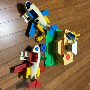 2 Fisher-Price 1980s little people airplanes airport helicopter car and luggage